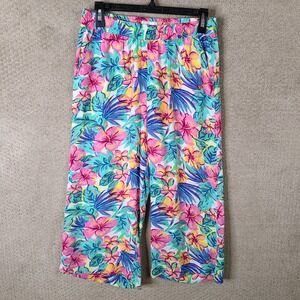 Stella‎ Parker Pants Womens S Tropical Hibiscus Floral Rayon Cropped Wide Leg